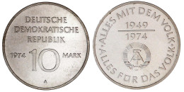 10 Mark Materialprobe In Silber 1974 A, 25 J. DDR Vom Cu/Ni/Zn-Typ In AG 0,500 Mit Randschrift. Stempelglanz. Jaeger 155 - Sonstige & Ohne Zuordnung