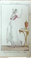 Gravure De Mode Costume Parisien 1799 N° 154 (An 7) Capote Ornée De Fleurs - Etchings