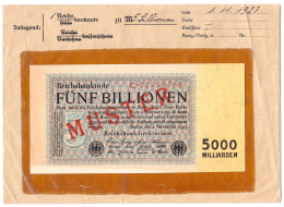 5 Bio. Mark 1.11.1923. Mit Rotaufdruck „Muster“ Auf Vs., Reichsdruck, KN. 8-stellig, Serie C, Im Original Kassenkuvert D - Sonstige & Ohne Zuordnung