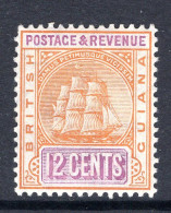 British Guiana 1907-10 Ship - Change Of Colour - 12c Orange & Mauve HM (SG 257) - Britisch-Guayana (...-1966)