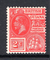 British Guiana 1913-21 KGV - Wmk. Mult. Crown CA - 2c Scarlet HM (SG 260a) - Guayana Británica (...-1966)