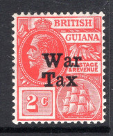 British Guiana 1918 KGV - War Tax - 2c Scarlet HM (SG 271) - Guayana Británica (...-1966)