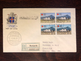 ICELAND FDC COVER REGISTERED LETTER TO ESTONIA 1963 YEAR RED CROSS AMBULANCE HEALTH MEDICINE STAMPS - FDC