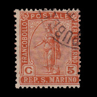 SAN MARINO STAMP.1899.5c Brown Org .SCOTT 34.USED - Gebruikt