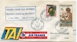 POLYNESIE ENVELOPPE AVEC CACHET " PREMIERE LIAISON T.A.I. AIR FRANCE POLYNESIE-FRANCE VIA..." DEPART PAPEETE 5-5-1960... - Briefe U. Dokumente