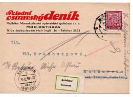 63248 - Deutsches Reich / Böhmen Und Mähren - 1939 - CSR 30h Wappen EF A Kte MOR OSTRAVA -> KATHAREIN, Zurueck - Covers & Documents