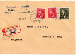 63294 - Deutsches Reich / Böhmen Und Mähren - 1945 - 3K Hitler MiF A R-Bf FERNMELDEAMT PRAG -> RADOTIN - Brieven En Documenten