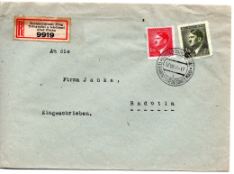 63296 - Deutsches Reich / Böhmen Und Mähren - 1944 - 3K Hitler MiF A R-Bf HAUPTTELEGRAFENAMT PRAG -> Radotin - Cartas & Documentos