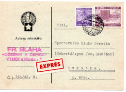 63298 - Deutsches Reich / Böhmen Und Mähren - 1942 - 4K Zlin MiF A EilKte HLINSKO -> Svratka - Covers & Documents