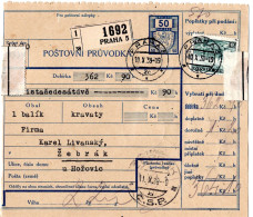 63316 - Deutsches Reich / Böhmen Und Mähren - 1939 - CSR 2@2,50Kc MiF A NN-PaketKte PRAHA -> ZEBRAK - Lettres & Documents