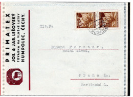 63319 - Deutsches Reich / Böhmen Und Mähren - 1942 - 2@30h Lindenzweig A Kte HUMPOLETZ -> Praha - Covers & Documents