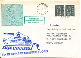 Norway Ship Cover M/S Ilmatar Silja Cruises Line Visit The Geiranger Fjord Geiranger 27-9-1978 Sent To Germany - Storia Postale
