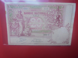 BELGIQUE 20 Francs 1913 (Date+rare) Circuler (B.33) - 5-10-20-25 Francos