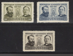 Slovakia Slovensko Serie 3v 1941 80th Ann Slovak Nation Stefan Daxner Stefan Moyses MNH - Neufs