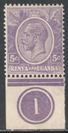 KUT Scott 19 - SG77, 1922 George V 5c With Control MH* - Kenya & Uganda
