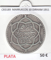 CR3189 MONEDA MARRUECOS 10 DIRHAM 1911 MBC PLATA - Andere - Afrika