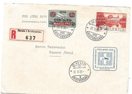 13 - 63 - Enveloppe Recommandée Vol Pro Aero 1938 Zürich-Chur - Autres & Non Classés