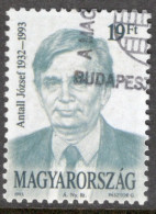 Hungary 1993 Single Stamp Celebrating The Death Of Jozsef Antall, 1932-1993 In Fine Used - Gebraucht