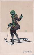 Marte Graf, Illustrateur, Silhouette, Femme Et Luge (612) Petit Pli D'angle - Graf, Marte