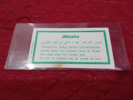 BIGLIETTO PUBBLICITARIO ALITALIA- PASTO NON CONTENENTE CARNE DI MAIALE - Menu Kaarten