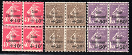 2684.FRANCE 1930 SINKING FUND Y.T.266-268,SC. B35-B37,VERY FINE MNH BLOCKS OF 4 - 1927-31 Caisse D'Amortissement