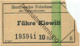 Deutschland - Potsdam - Stadtwerke Potsdam Abt. Verkehrsbetriebe - Fähre Kiewitt - Fahrschein 10Rpf. - Rückseitig Werbun - Europe