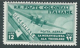 1933 EMISSIONI GENERALI POSTA AEREA DECENNALE 12 LIRE MH * - RA21-2 - Amtliche Ausgaben