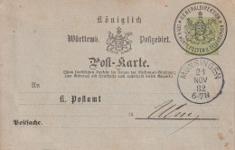 ENTIERS POSTAUX - Wurtemberg - Münsingen Le 21/11/1882 - Entiers Postaux