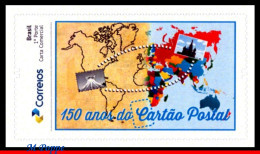 Ref. BR-V2019-61 BRAZIL 2019 - 150 YEARS OF THE POSTCARD, WORLD MAP, POSTCROSSING, MNH, POST 1V - Neufs