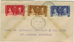 ANTIGUA KGVI 1937 Coronation SG   95-7 First Day Cover To London. - 1858-1960 Colonie Britannique