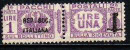 ITALIA RSI - 1944 - PACCHI POSTALI - VALORE DA 1 LIRA - MNH - Postal Parcels