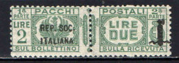 ITALIA RSI - 1944 - PACCHI POSTALI - VALORE DA 2 LIRE - MNH - Paketmarken