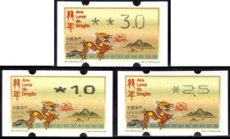2024 China Macao Macau ATM Stamps L'année Du Dragon / Tous Types D'imprimantes Klussendorf Nagler Newvision - Distributori
