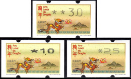 2024 China Macau ATM Stamps Drachen Dragon MNH / Alle Drei Typen Klussendorf Nagler Newvision Automatenmarken Automatici - Distributori