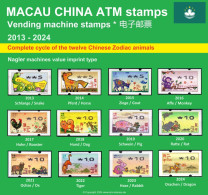 Macau China ATM Stamps 2013-2024, Complete Collection Of All 12 Chinese Zodiac Animals - Nagler Type - Automaten