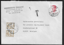 Belgium. Stamps Sc. 1092, J66 On Commercial Letter, Taxed - Postage Due Stamps, Sent From Kortrijk On 29.01.1990 - Brieven En Documenten