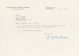 Pascual Jordan German Mathematician WW2 Nazi Party Hand Signed Letter - Uitvinders En Wetenschappers