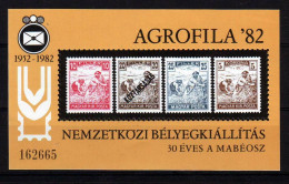 HUNGARY 1982, Agrofila, Commemorative Sheet, MNH** - Feuillets Souvenir