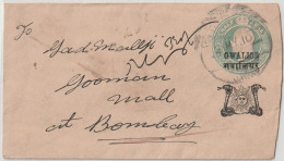 India. Indian States Gwalior.9/8/1902 Edward Cover White Laid Paper 118x66mm.Gwalior Over Print On Edward Envelope(G39) - Gwalior