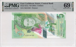 East Caribbean States, 5 Dollars (2021) Polymer P#355d PMG 69EPQ - East Carribeans