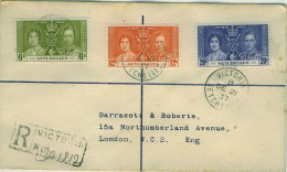 SEYCHELLES  KGVI 1937 Coronation SG  132-4 On Registered Cover To London - Seychellen (...-1976)