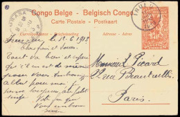 BELGIAN CONGO. 1913 (12 June). Irumu To France. 10c. Stationery Ppc Cancelled Cds. Via "Mombasa/BEAP"  Double Cds (xxx). - Andere & Zonder Classificatie