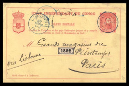 BELGIAN CONGO. 1897 (13 March). Tumba Via Lukungu To Paris. 10c. Red Early Stat Card. Via Lisbon. Adtl Stamp Lost In Tra - Otros & Sin Clasificación