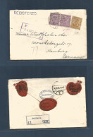 BURMA. 1923 (20 Oct) Rangoon - Germany, Hamburg (24 Oct) Registered Multifkd Envelope 3 Red Wax Seals + R- Label At 10 A - Birmania (...-1947)