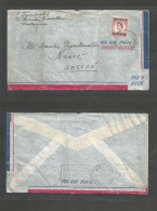BAHRAIN. 1954 (Feb) Ras Tanura - Greece,  Naxos (18 Febr) Air Fkd 6 Anna Envelope. Commercial Sailor + Arrival Cachet. - Bahreïn (1965-...)