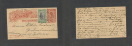 BELGIAN CONGO. 1912 (4 March) Lac Uremba - Germany, Bitterfeld. 5c Stat Card + 5c Adtl, Via Elisabethville (20 March) Sc - Other & Unclassified