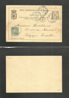 BELGIAN CONGO. 1893 (9 Jan) Boma - Belgium, Bruxelles (20 Febr) 10c Black EIC Stat Card On Yellowish Paper + 5c Green KL - Autres & Non Classés