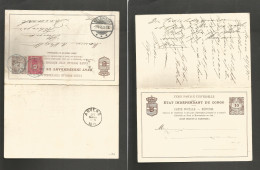 BELGIAN CONGO. 1895 (23 Febr) Banana - Denmark, Helsingor (1 Abril 95) Doblel 5c Brown Stat Card Way Out Usage + 10c Red - Autres & Non Classés