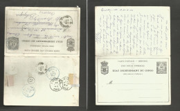 BELGIAN CONGO. 1892 (30 Aug) Equaterville - Belgium, Charleroi (24 Nov) Doble 15c Black EIC Stationary Card Long French  - Otros & Sin Clasificación