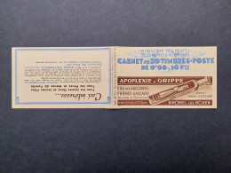 Carnet Vide 1938 Série 54 Paix 20x0,90f Bleu Couverture18f  Apoplexie-grippe  Pub Divers Thèmes - Vecchi : 1906-1965